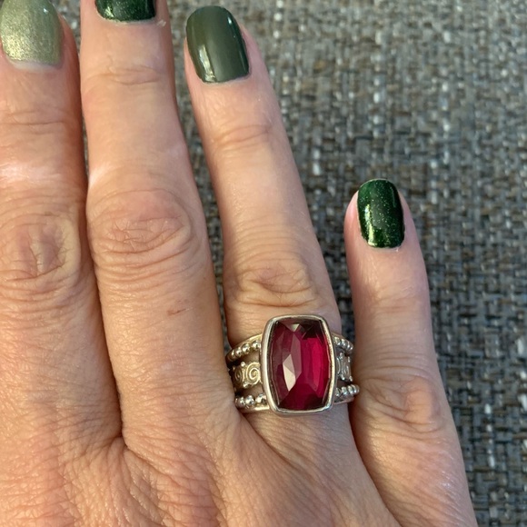 Sterling Silver dark pink colored ring sz 7 adjustable - Picture 4 of 4